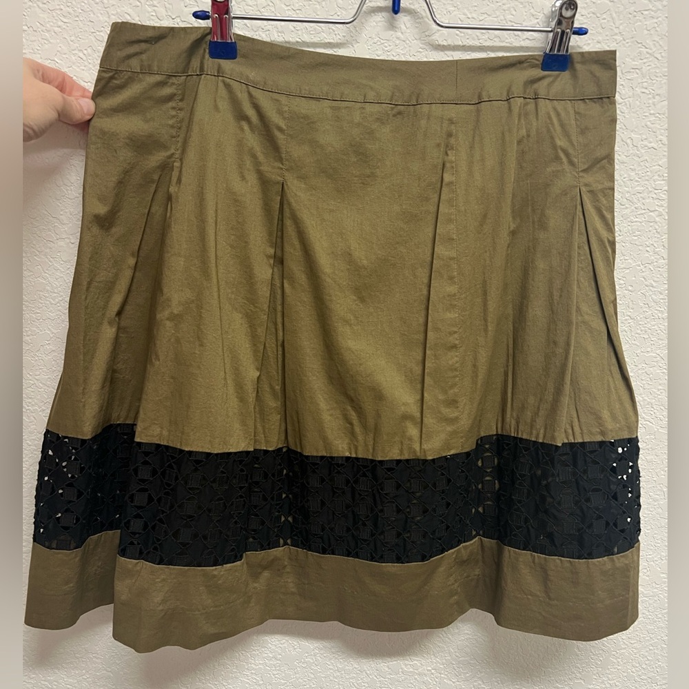 LOFT Olive Green A-Line Skirt with Black Lace Detail 10